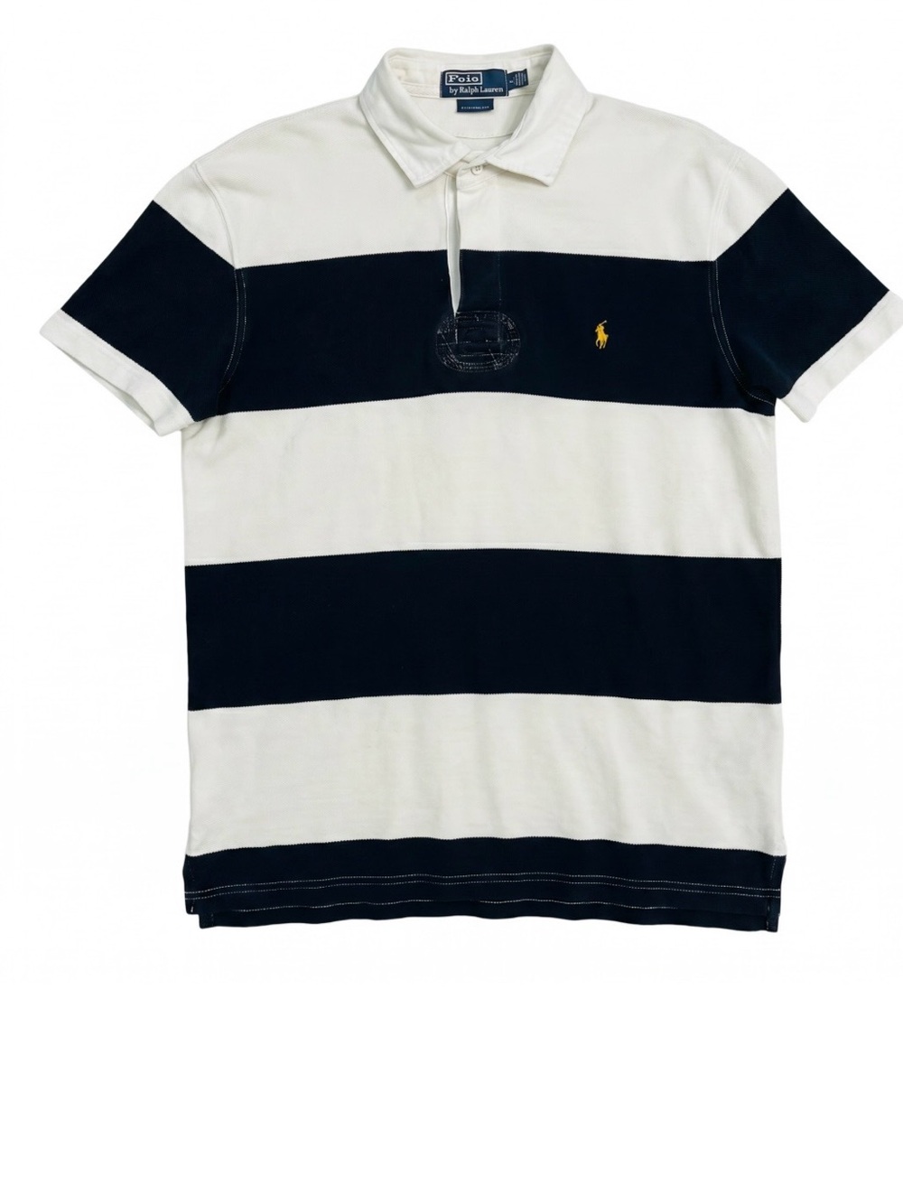 VTG Polo Ralph Lauren SS Blue Stripe Rugby Style Polo L
